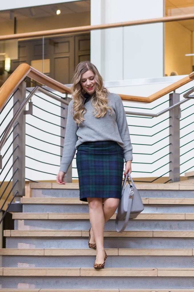 plaid pencil skirt - how to wear plaid to work - winter work outfit - plaid holiday outfit idea 