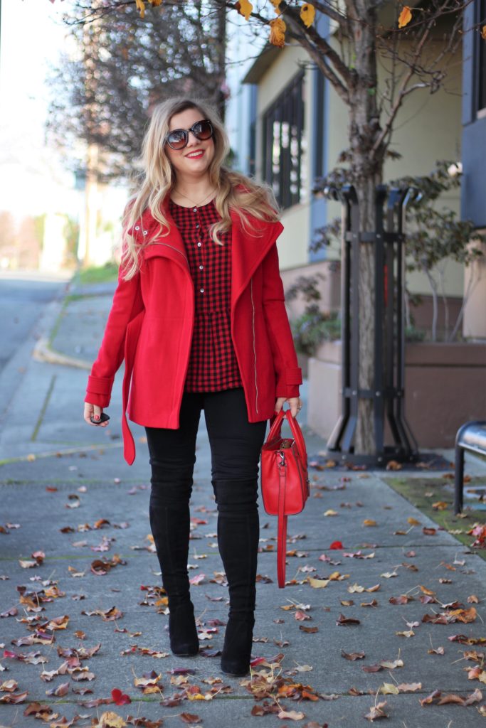 red days of christmas - red express coat - stuart weitzman highland - chic winter outfit