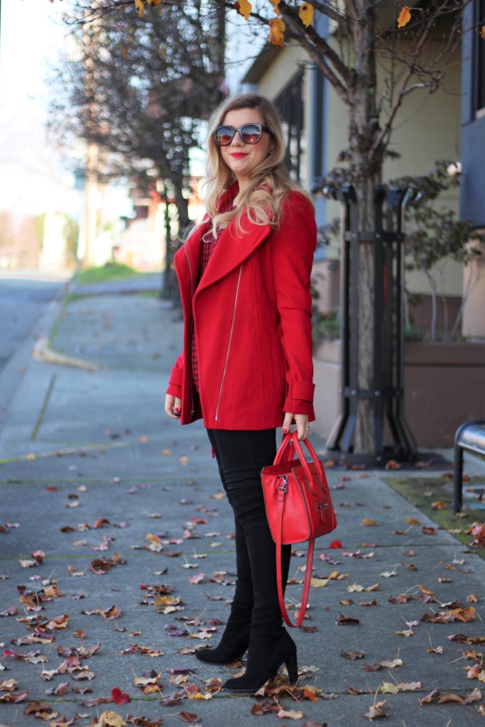 red days of christmas - red express coat - stuart weitzman highland - chic winter outfit