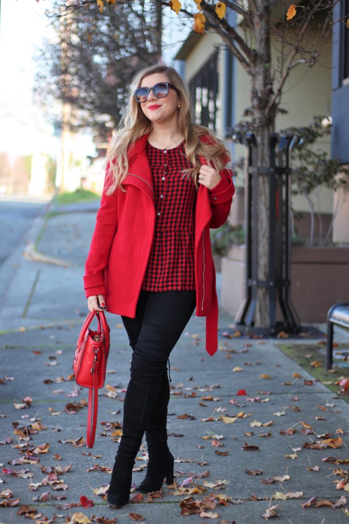 red days of christmas - red express coat - stuart weitzman highland - chic winter outfit