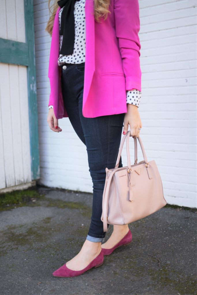 dressing for joy - j.jill denim leggings - pink valentines outfit for work - business casual valentines day outfit