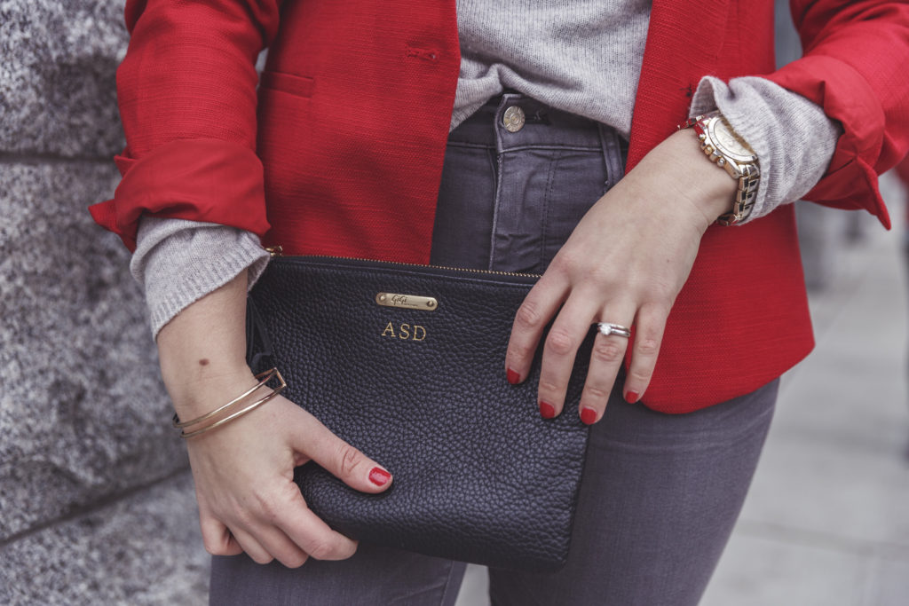 easy dressed up denim - ann taylor loft blazer - red jacket - gigi new york - madewell skinny jeans