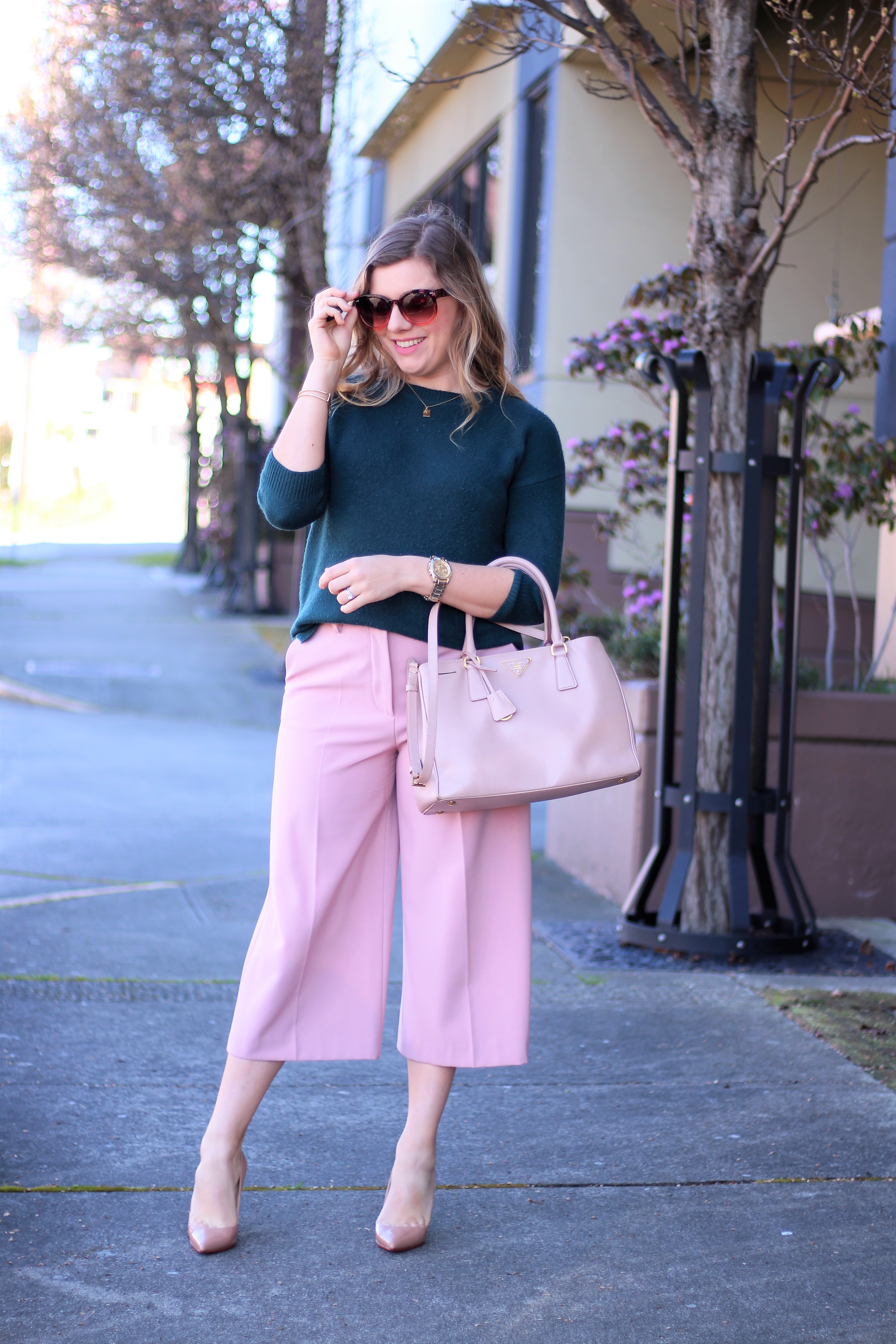 green and pink - easy spring work outfit - fun spring work wear - office spring style