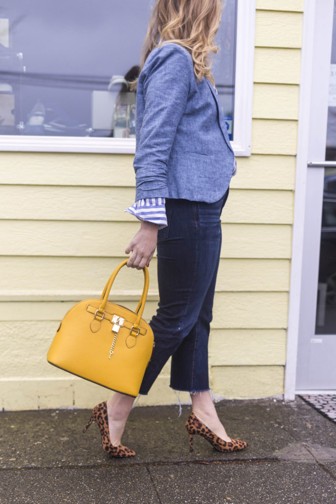 spring style essentials - chambray blazer - chambray jacket - high waist crop jeans - how to dress up denim 