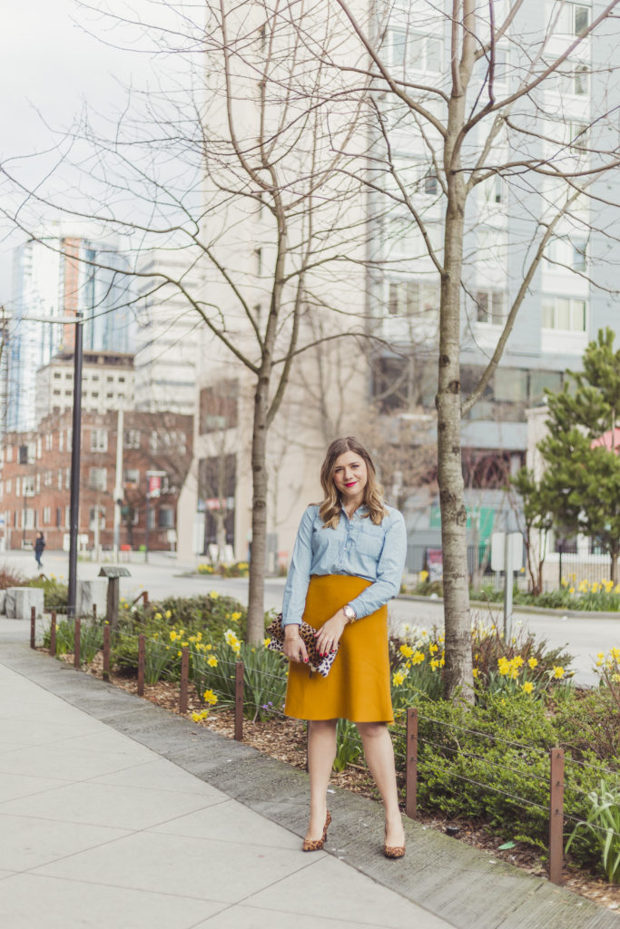 Ann Taylor outfit for work and weekend - ann taylor yellow skirt - yellow skirt outfit 