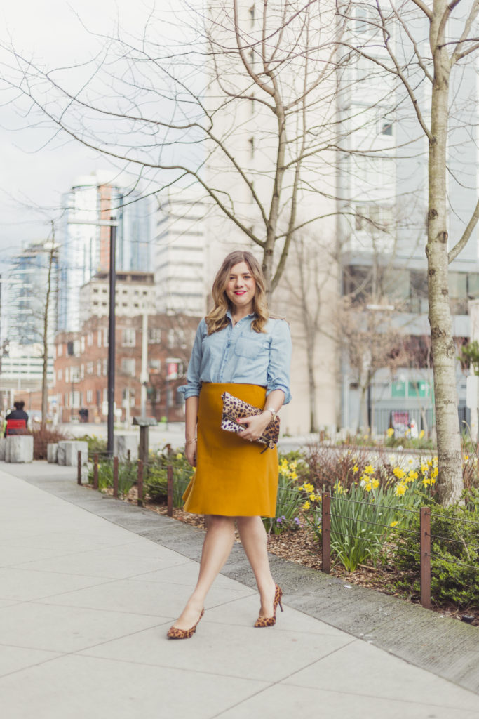 Ann Taylor outfit for work and weekend - ann taylor yellow skirt - yellow skirt outfit