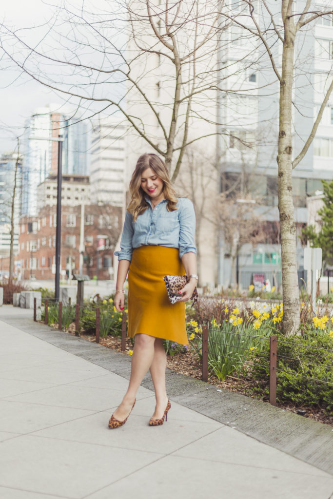 Ann Taylor outfit for work and weekend - ann taylor yellow skirt - yellow skirt outfit 