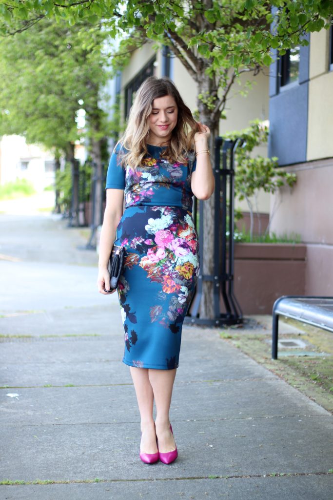 asos wiggle midi dress - why you should shop second hand clothing - pink heels outfit - wedding guest outfit