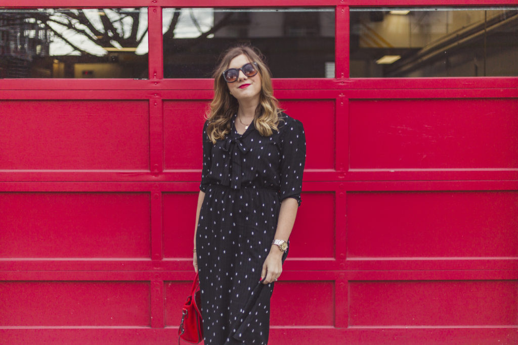 shop stevie polka dot dress - celine luggage nano - how to budget for shopping 