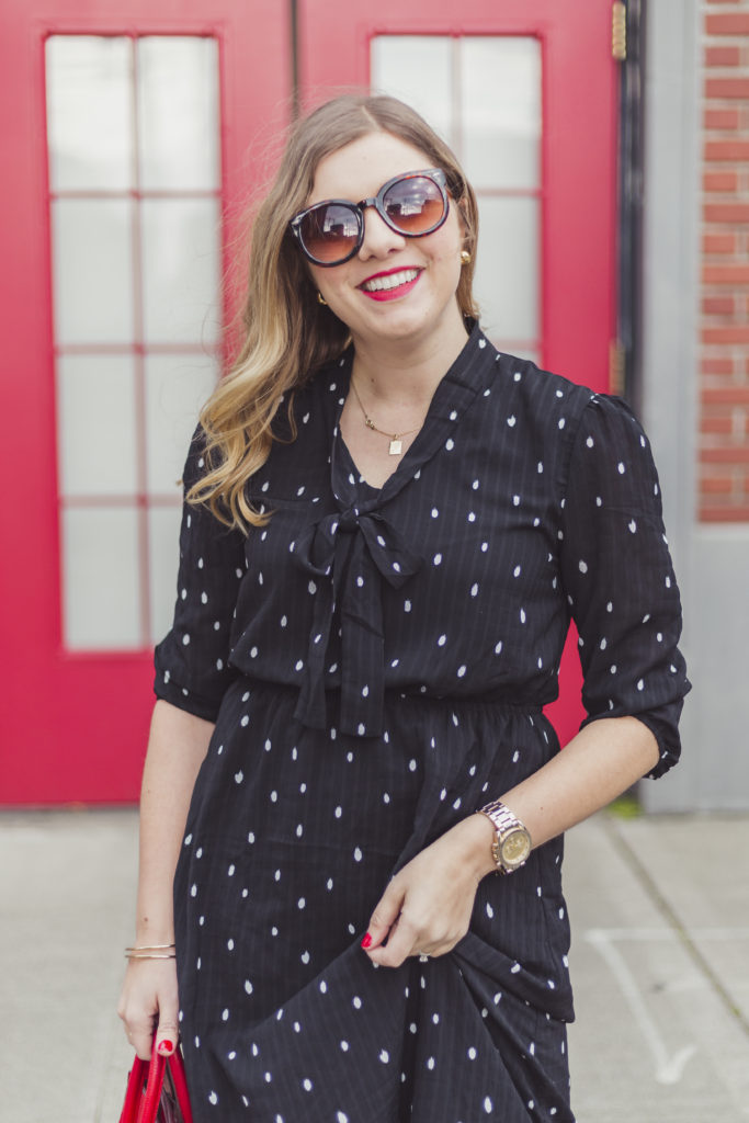 shop stevie polka dot dress - celine luggage nano - how to budget for shopping 