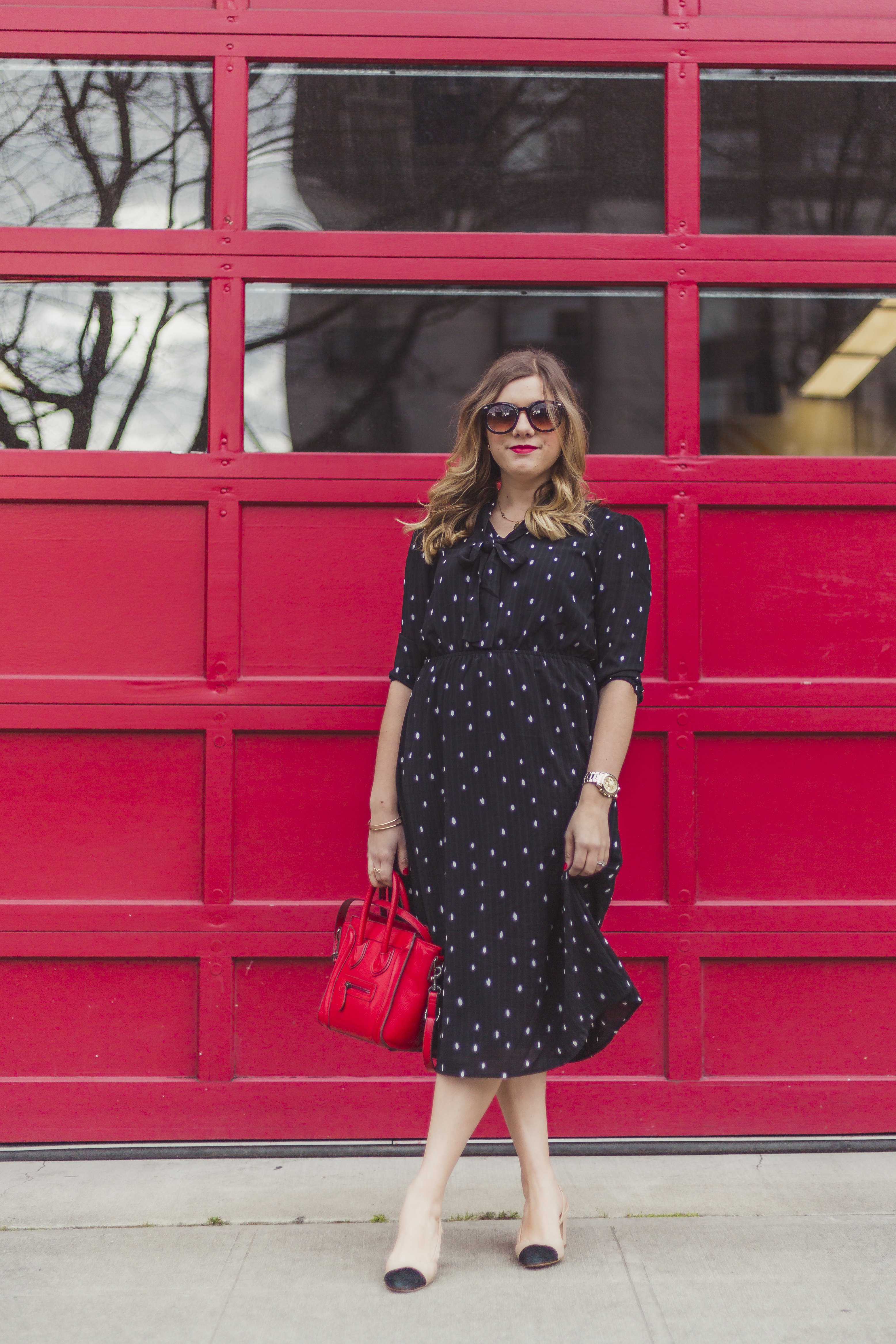 shop stevie polka dot dress - celine luggage nano - how to budget for shopping