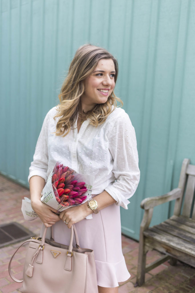 easy mothers day gift ideas - cheap mothers day gift ideas - j.crew pink skirt - eyelet button up