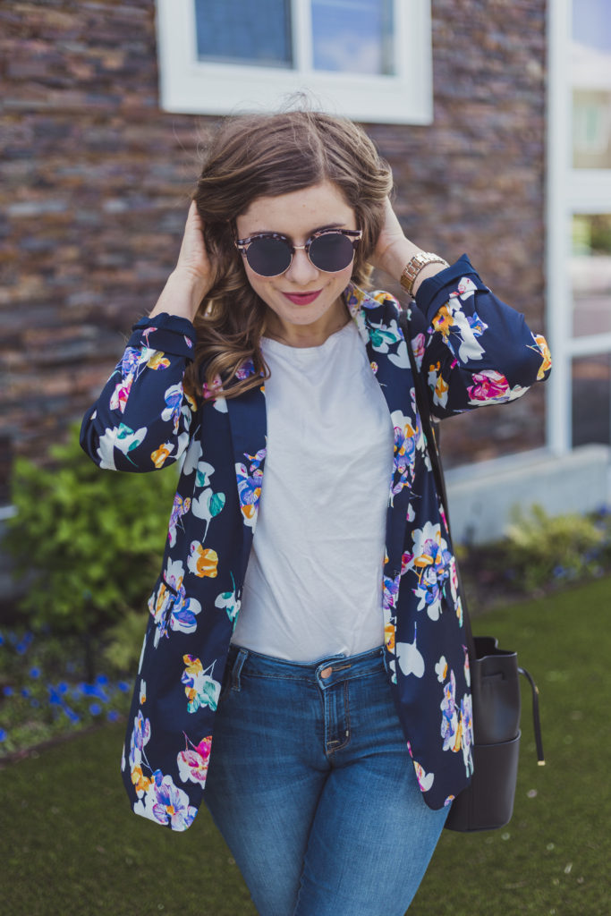 most comfortable heels - banana republic madison - green high heels - target floral blazer - how to wear a floral blazer 