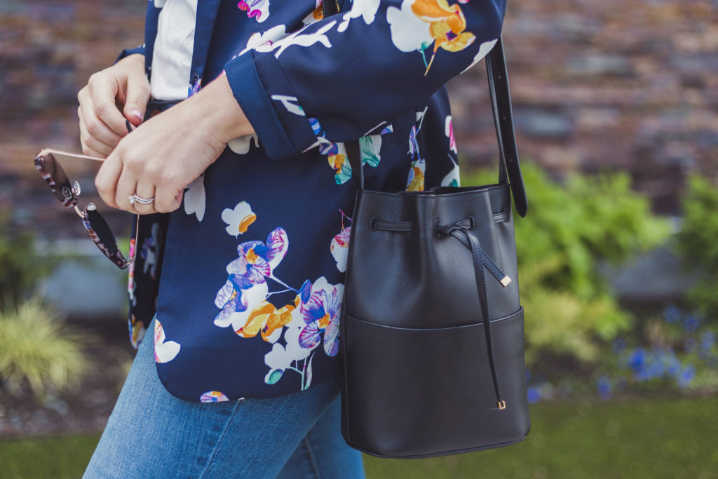 most comfortable heels - banana republic madison - green high heels - target floral blazer - how to wear a floral blazer 