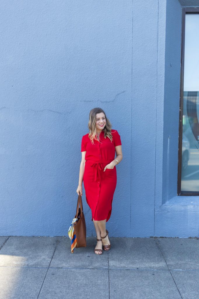 Rachel Parcell fourth of july - Rachel Parcell everyday dress - red shirtdress outfit - fourth of july outfit ideas - non cheesy fourth of july outfit