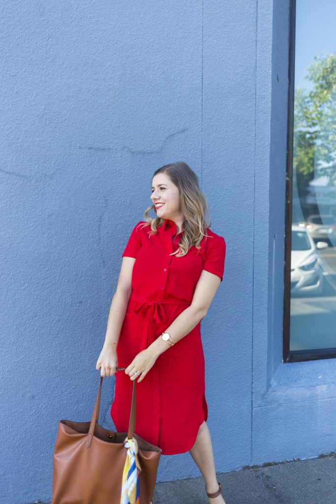 Rachel Parcell fourth of july - Rachel Parcell everyday dress - red shirtdress outfit - fourth of july outfit ideas - non cheesy fourth of july outfit