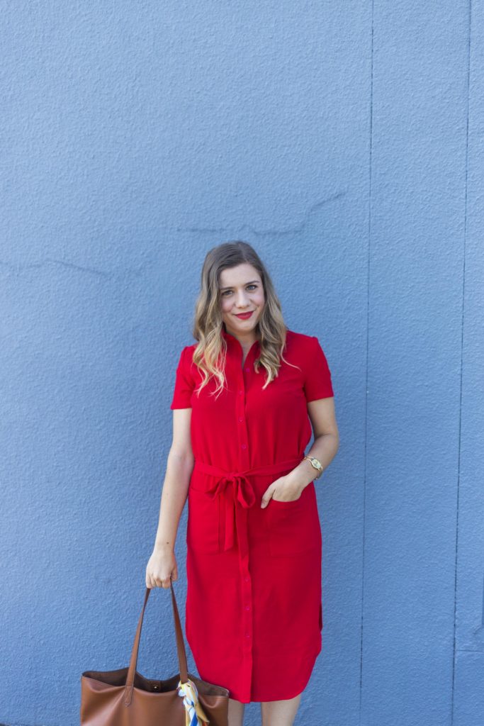 Rachel Parcell fourth of july - Rachel Parcell everyday dress - red shirtdress outfit - fourth of july outfit ideas - non cheesy fourth of july outfit