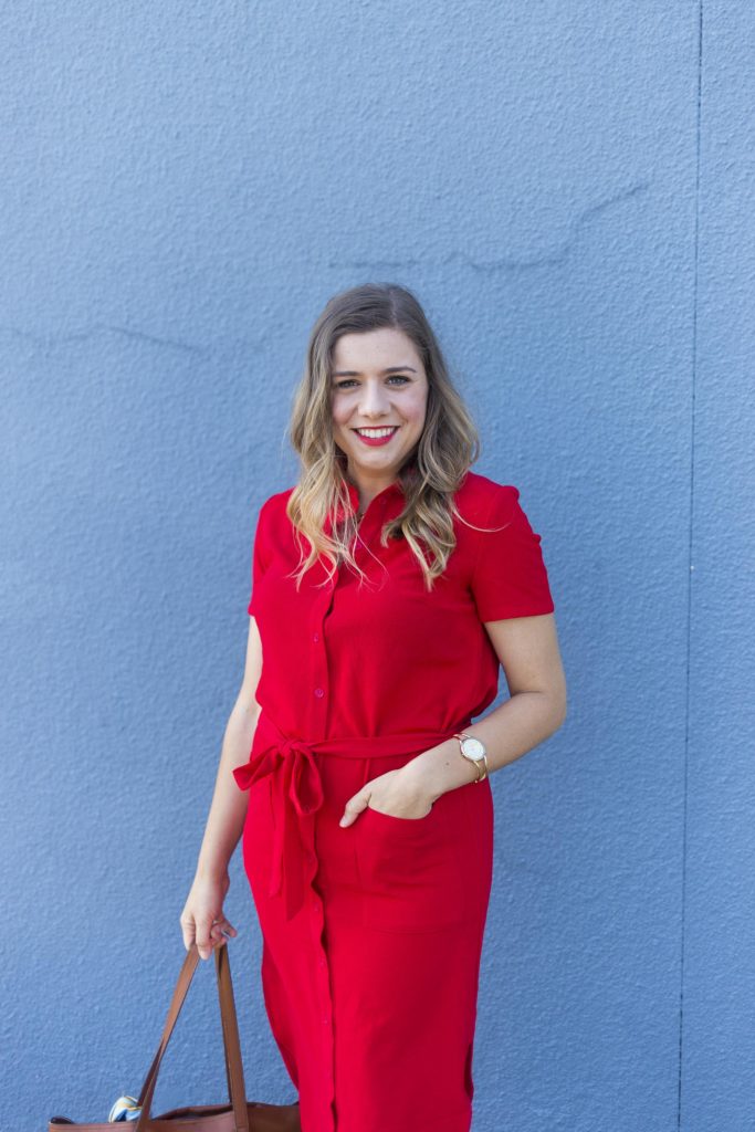 Rachel Parcell fourth of july - Rachel Parcell everyday dress - red shirtdress outfit - fourth of july outfit ideas - non cheesy fourth of july outfit