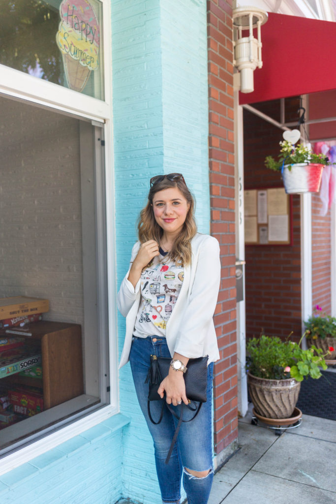 J.crew New York tee - Old Navy rockstar jeans - GiGi New York - dressy casual outfit idea