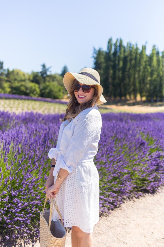 lavender festival - summer to do list - all white after Labor Day - all white summer outfit - feminine summer outfit idea - how to wear a dress as a skirt - Sequim Lavender Festival