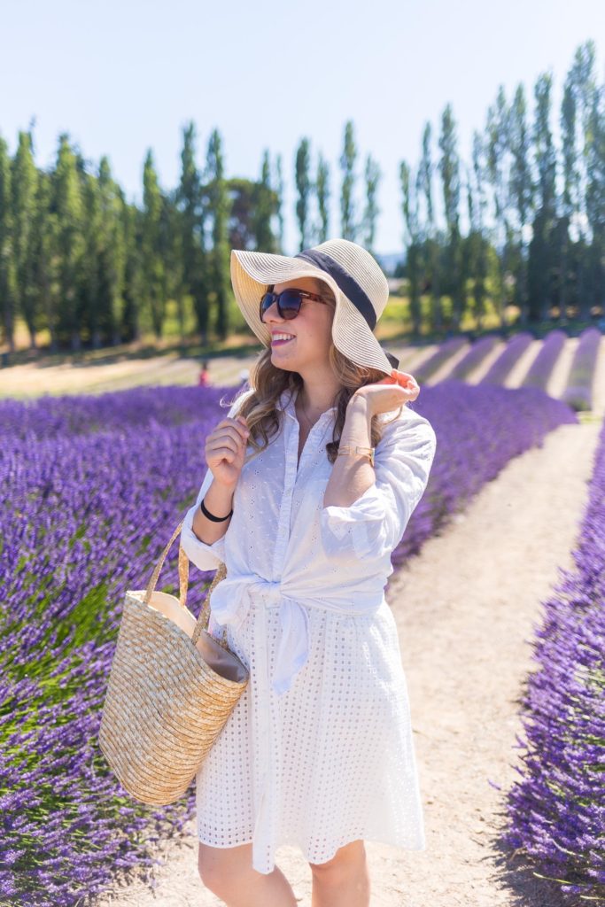 lavender festival - summer to do list - all white after Labor Day - all white summer outfit - feminine summer outfit idea - how to wear a dress as a skirt - Sequim Lavender Festival