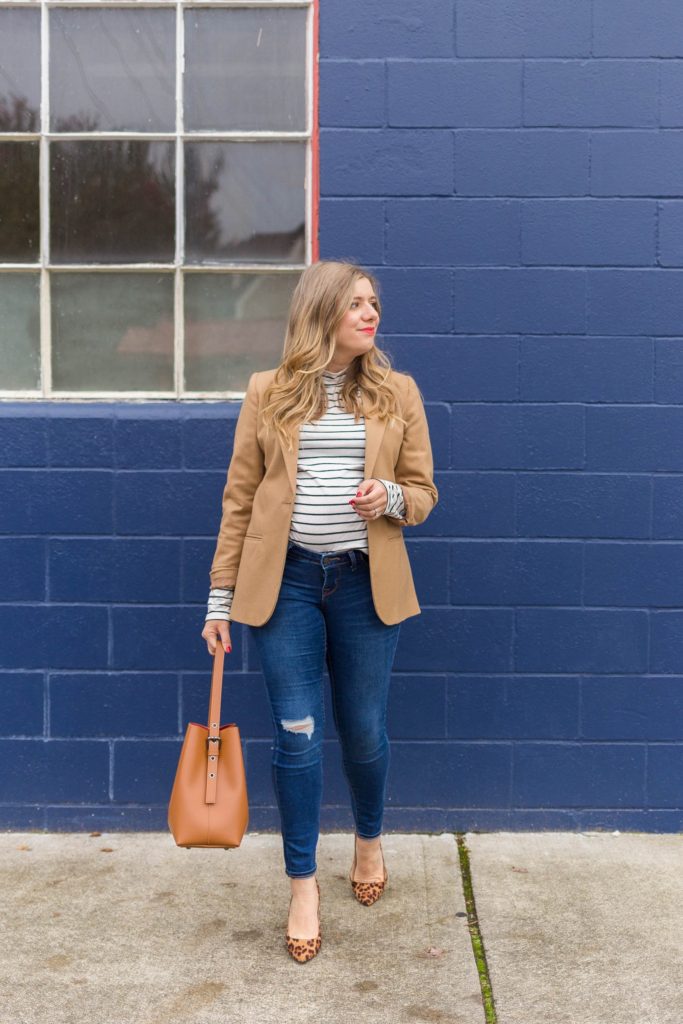 classic style staples - timeless style staples - easy polished look - dressed up casual - old navy maternity jeans - leopard print high heels - cute fall maternity