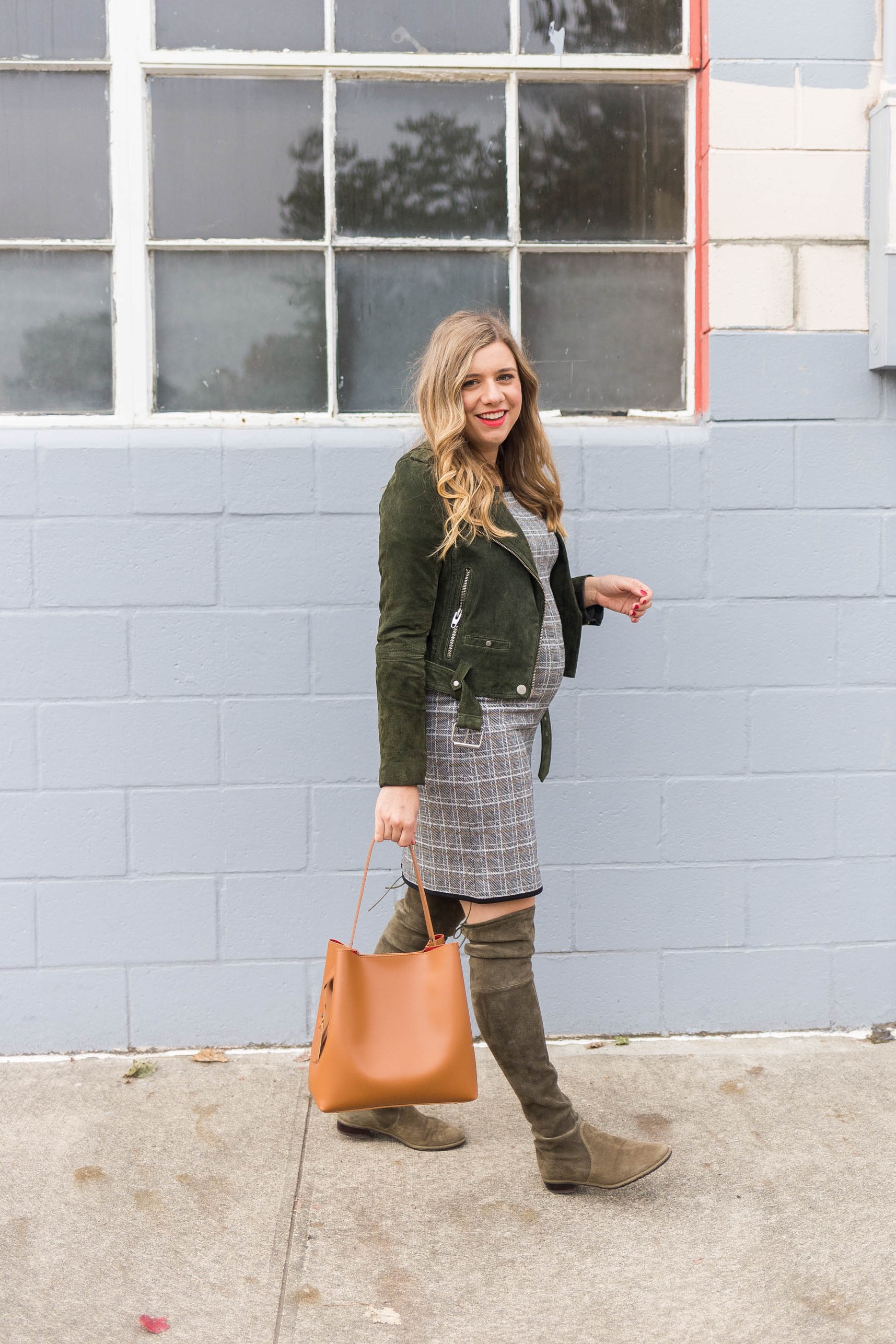 Fall Maternity OutfitPlaid & Leather, Upbeat Soles