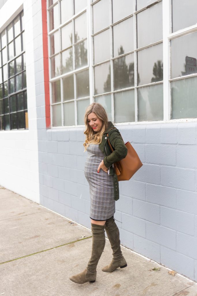 max studio dress - fall maternity outfit idea - easy fall maternity outfit - stuart weitzman lowland boots 