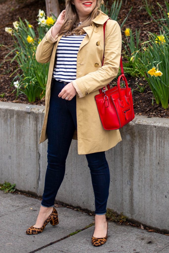 wardrobe staples that never fail - j.crew trench - j.jill denim leggings - Celine luggage tote look a like - Seattle stule blog - Northwest Blonde