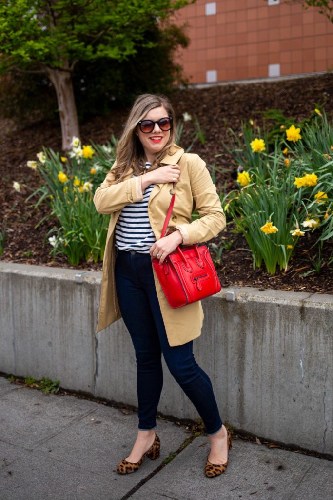 wardrobe staples that never fail - j.crew trench - j.jill denim leggings - Celine luggage tote look a like - Seattle stule blog - Northwest Blonde