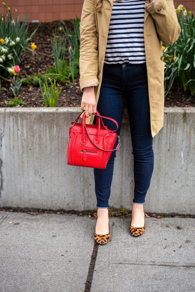 wardrobe staples that never fail - j.crew trench - j.jill denim leggings - Celine luggage tote look a like - Seattle stule blog - Northwest Blonde