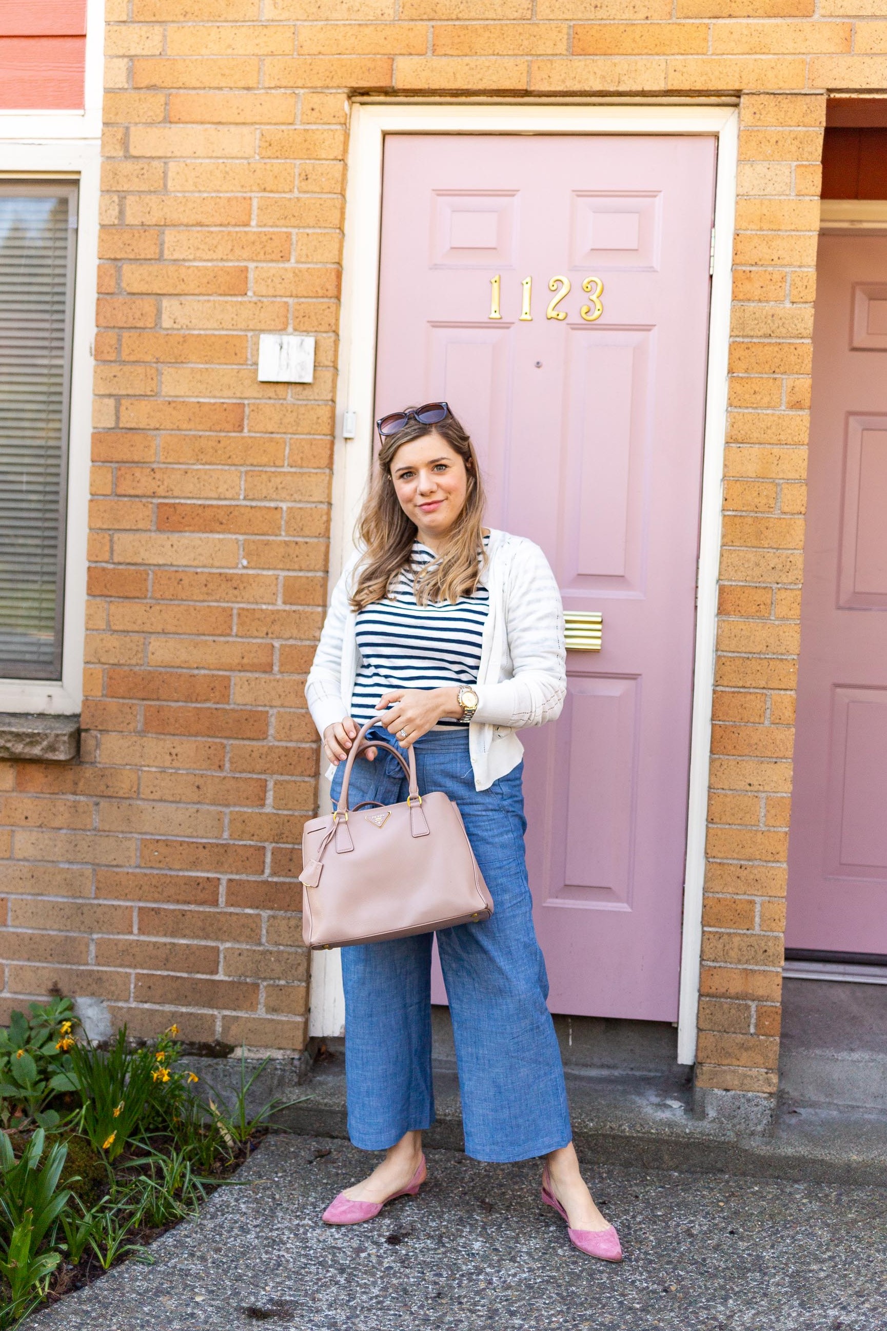 wide leg chambray pants - feminine wide leg crop pants - J.Crew factory chambray bow pants - Seattle style blog - Northwest Blonde