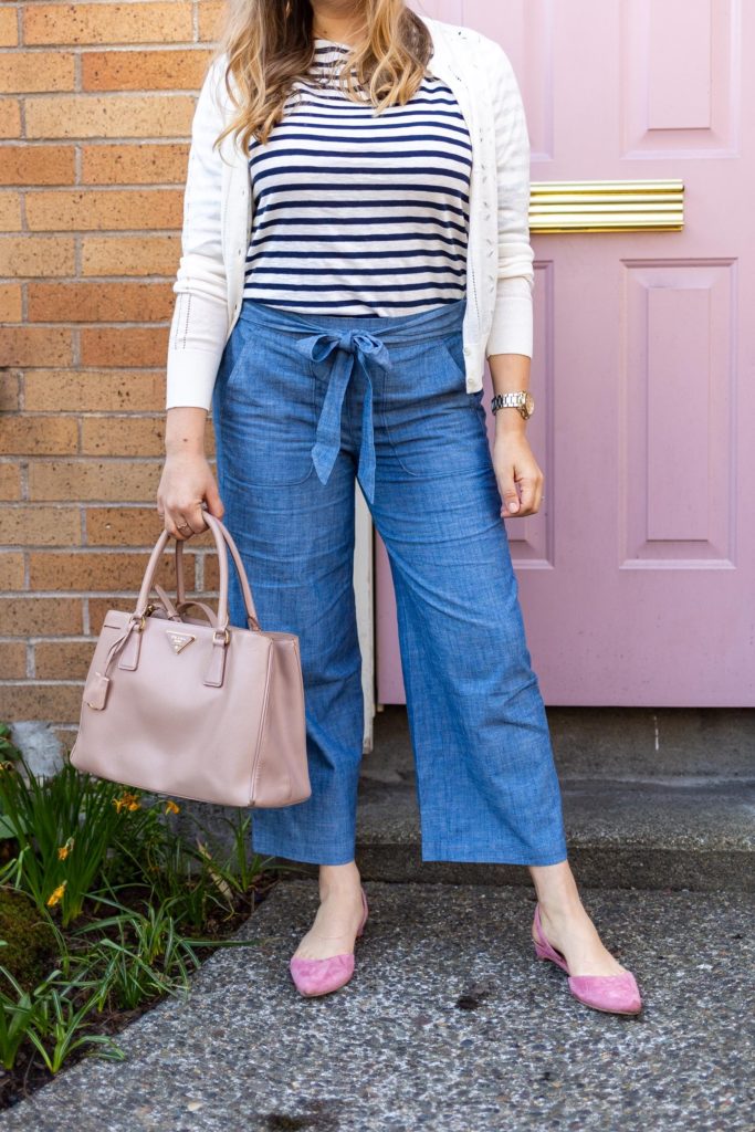 wide leg chambray pants - feminine wide leg crop pants - J.Crew factory chambray bow pants - Seattle style blog - Northwest Blonde