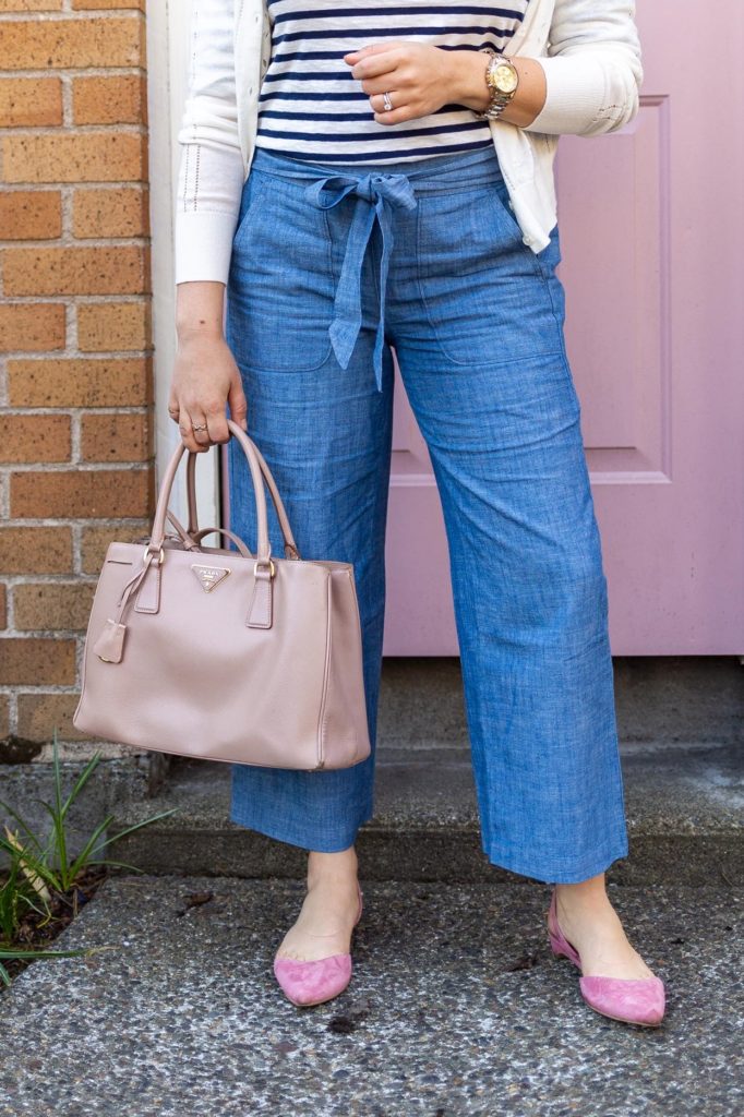 wide leg chambray pants - feminine wide leg crop pants - J.Crew factory chambray bow pants - Seattle style blog - Northwest Blonde