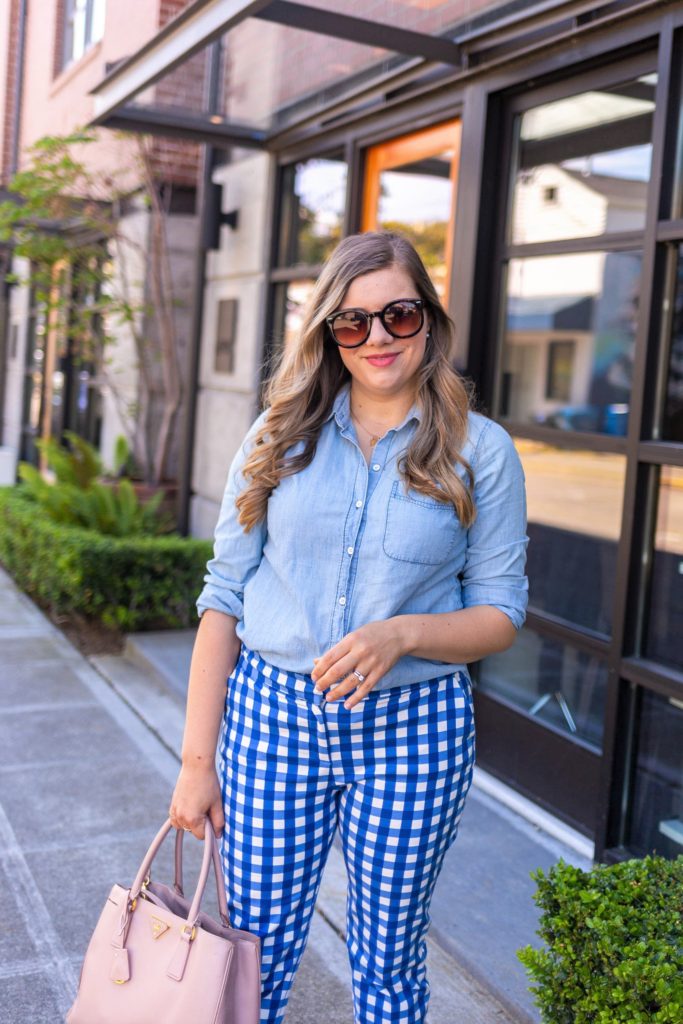 how to wear gingham pants 2 ways - boden richmond 78 pants - j.crew sophie sweater blazer - Northwest Blonde - Seattle style blog 