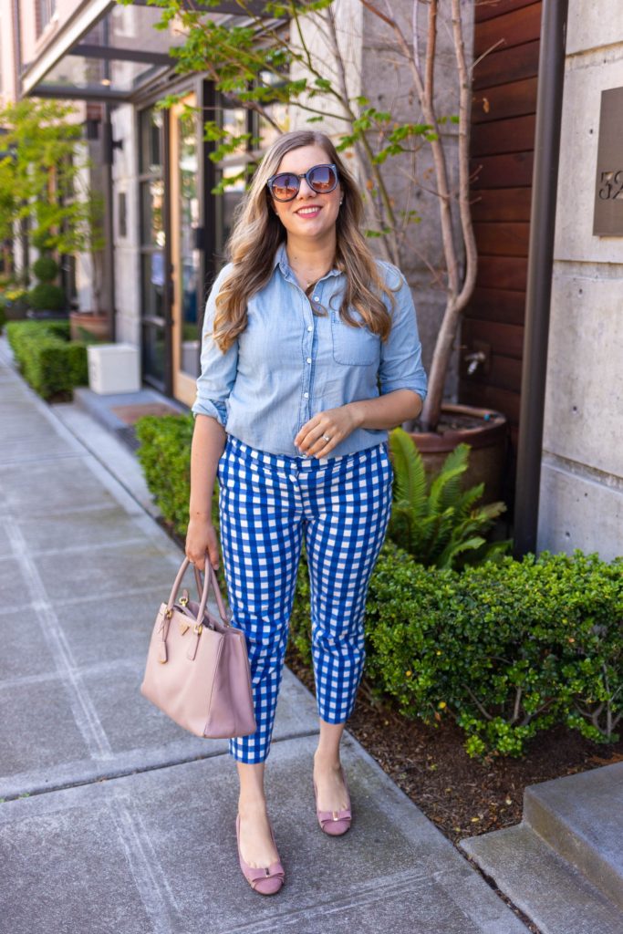 how to wear gingham pants 2 ways - boden richmond 78 pants - j.crew sophie sweater blazer - Northwest Blonde - Seattle style blog 