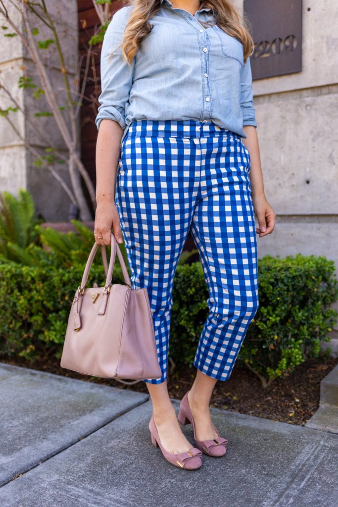 how to wear gingham pants 2 ways - boden richmond 78 pants - j.crew sophie sweater blazer - Northwest Blonde - Seattle style blog 