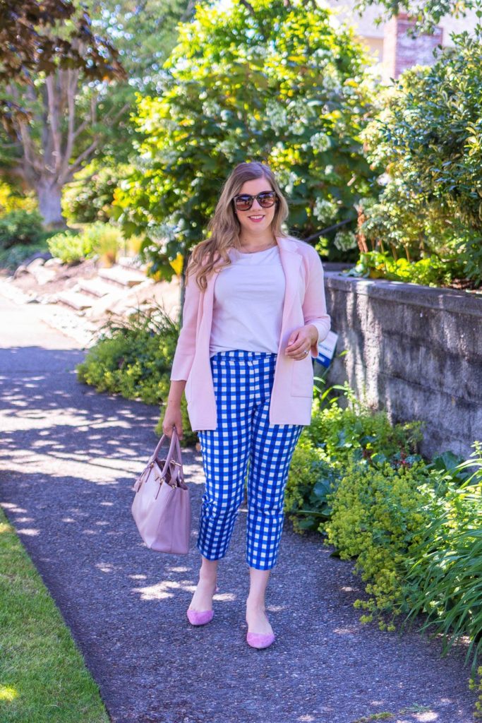 how to wear gingham pants 2 ways - boden richmond 78 pants - j.crew sophie sweater blazer - Northwest Blonde - Seattle style blog 