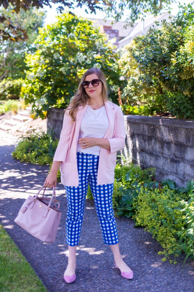 how to wear gingham pants 2 ways - boden richmond 78 pants - j.crew sophie sweater blazer - Northwest Blonde - Seattle style blog