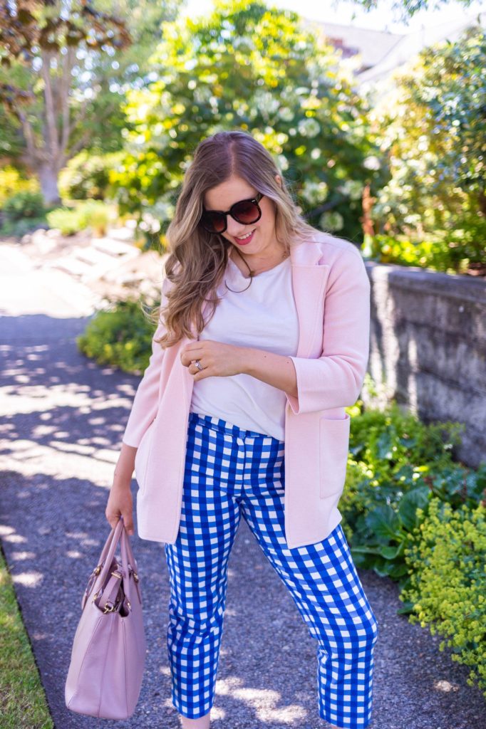 how to wear gingham pants 2 ways - boden richmond 78 pants - j.crew sophie sweater blazer - Northwest Blonde - Seattle style blog 