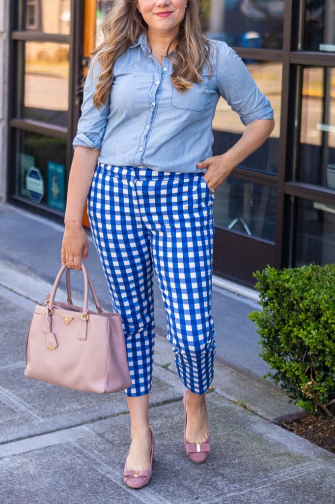 how to wear gingham pants 2 ways - boden richmond 78 pants - j.crew sophie sweater blazer - Northwest Blonde - Seattle style blog 