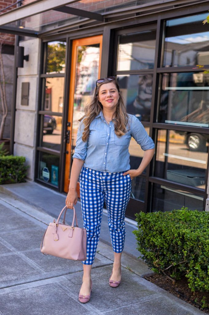 how to wear gingham pants 2 ways - boden richmond 78 pants - j.crew sophie sweater blazer - Northwest Blonde - Seattle style blog 