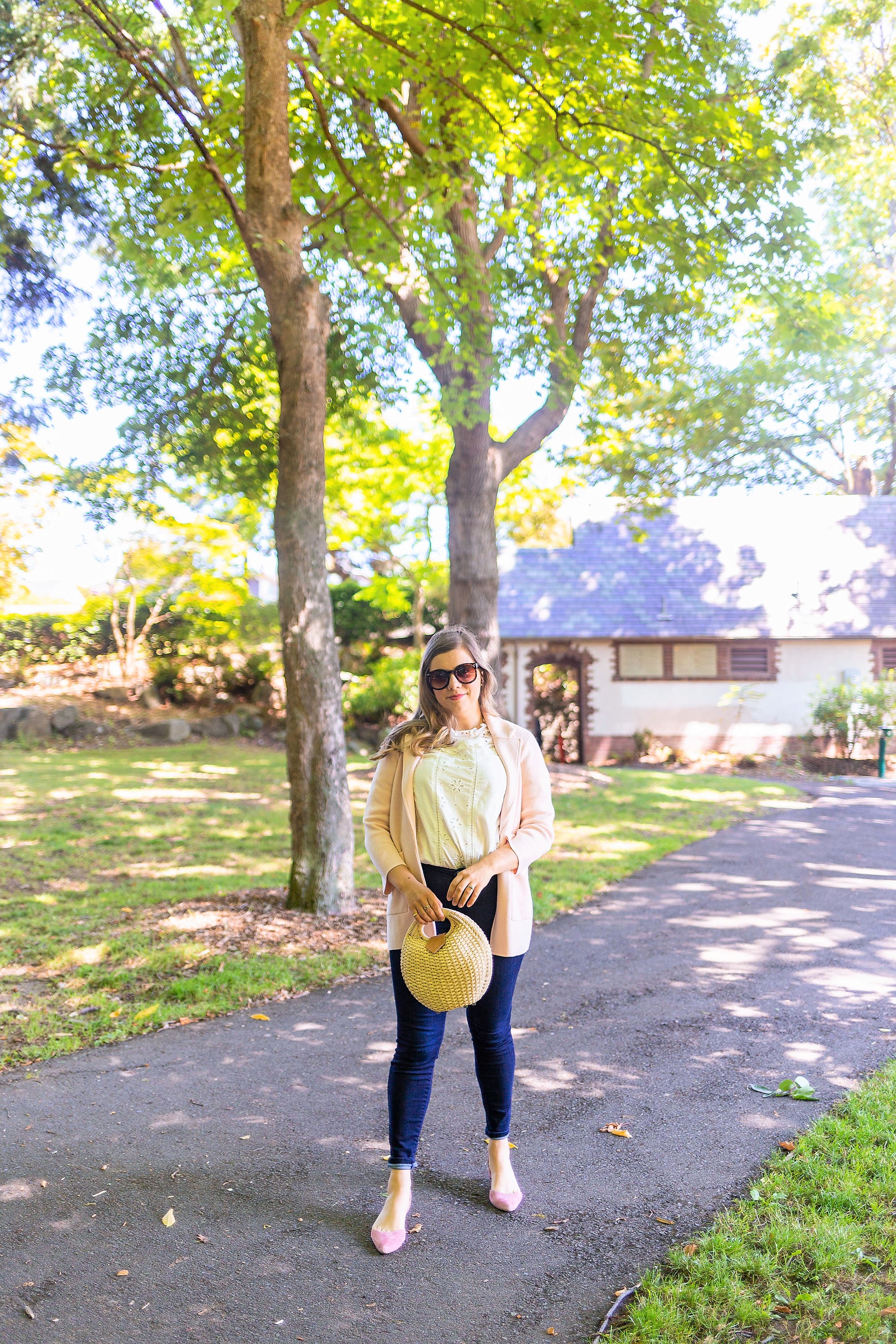 j.crew eyelet shirt - j.jill denim leggings - cute mom outfit