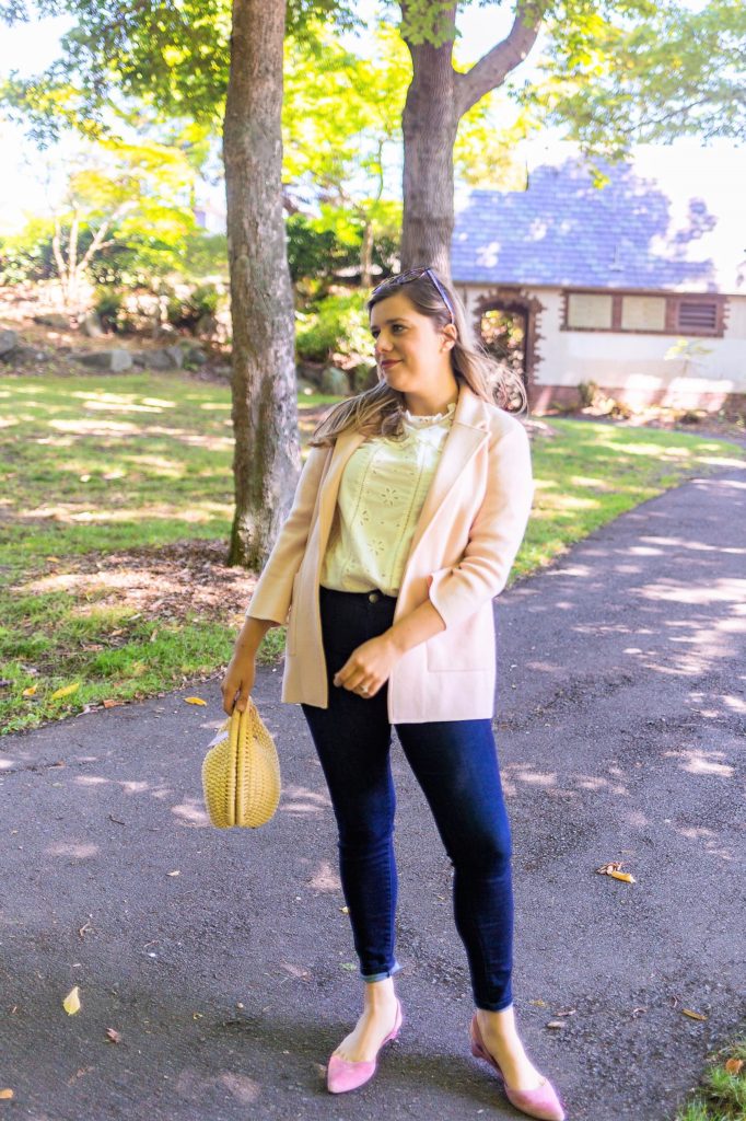 j.crew eyelet shirt - j.jill denim leggings - cute mom outfit - sling back flats - Northwest Blonde - Seattle style blog