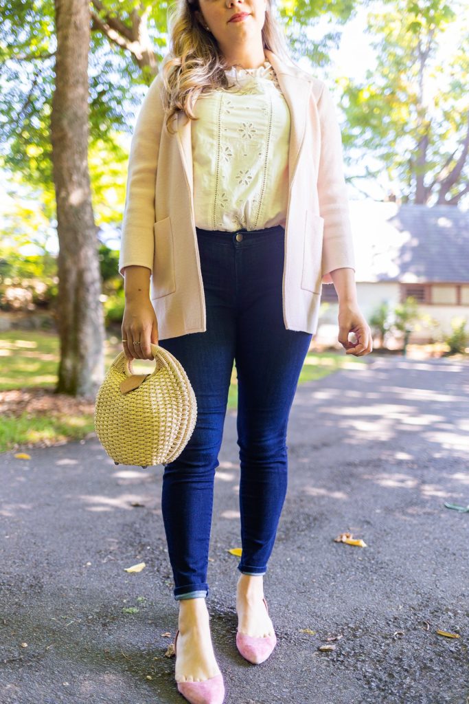 j.crew eyelet shirt - j.jill denim leggings - cute mom outfit - sling back flats - Northwest Blonde - Seattle style blog 