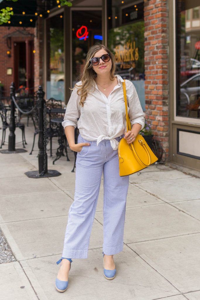 seersucker pants - vineyard vines womens pants - old navy wedges - old navy espadrille wedges - chambray espadrille - Northwest Blonde - Seattle style blog 