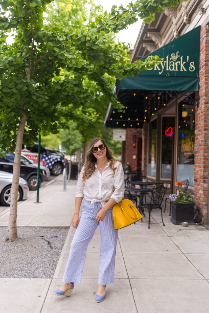 seersucker pants - vineyard vines womens pants - old navy wedges - old navy espadrille wedges - chambray espadrille - Northwest Blonde - Seattle style blog 