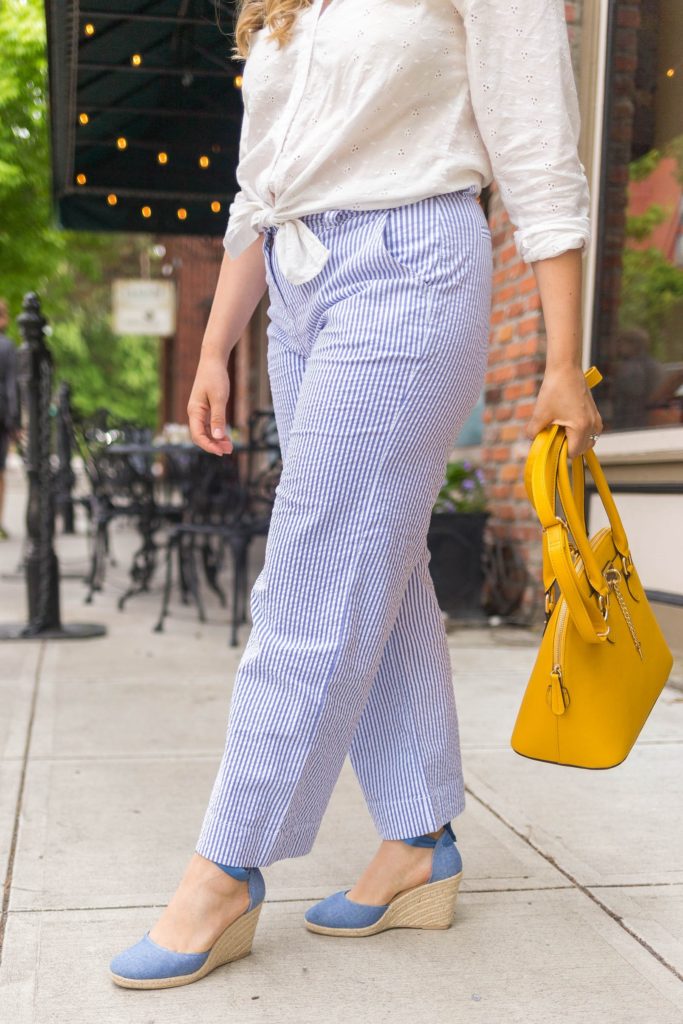 seersucker pants - vineyard vines womens pants - old navy wedges - old navy espadrille wedges - chambray espadrille - Northwest Blonde - Seattle style blog 