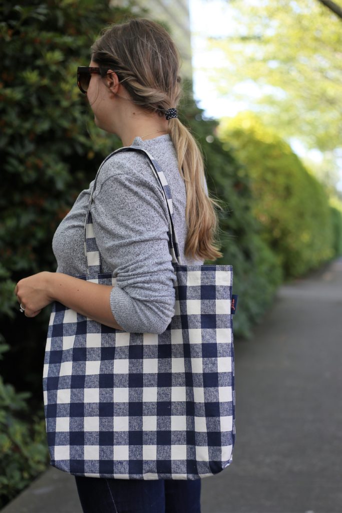 wrap sweater top - nordstrom anniversary sale - gingham tote bag - Northwest Blonde - Seattle style blog 