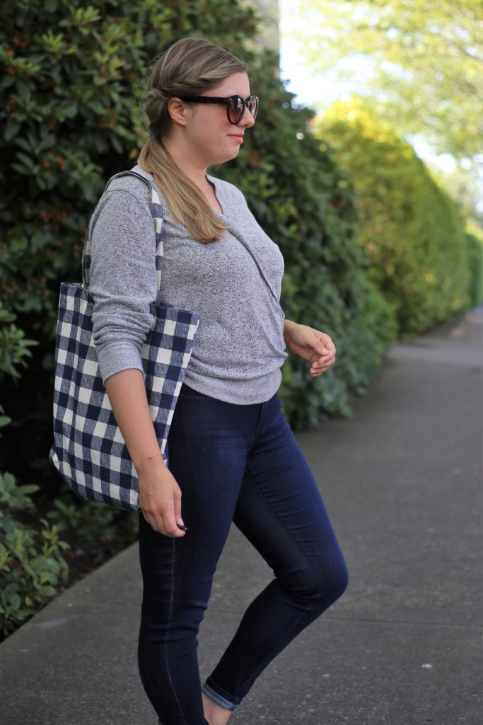 wrap sweater top - nordstrom anniversary sale - gingham tote bag - Northwest Blonde - Seattle style blog 